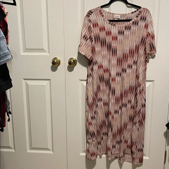 LuLaRoe Cream and Red Pattern Midi Dress - Picture 1 of 4